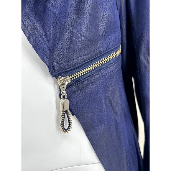Lena Gabrielle Jacket Womens 8 Navy Open Front Draped Moto Date Nite Grunge - Picture 2 of 9
